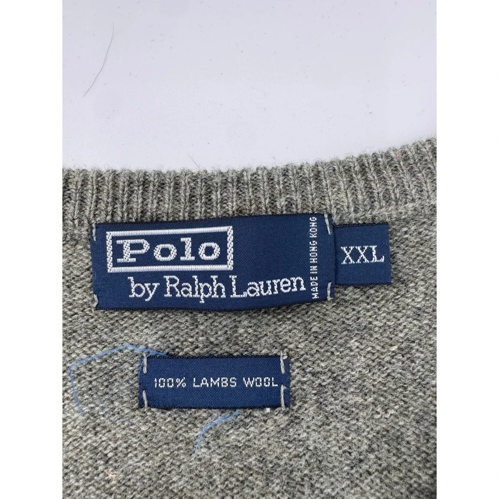 Polo Ralph Lauren Mens V Neck Sweater Vest XXL Lambs Wool‎ Heather Gray Logo